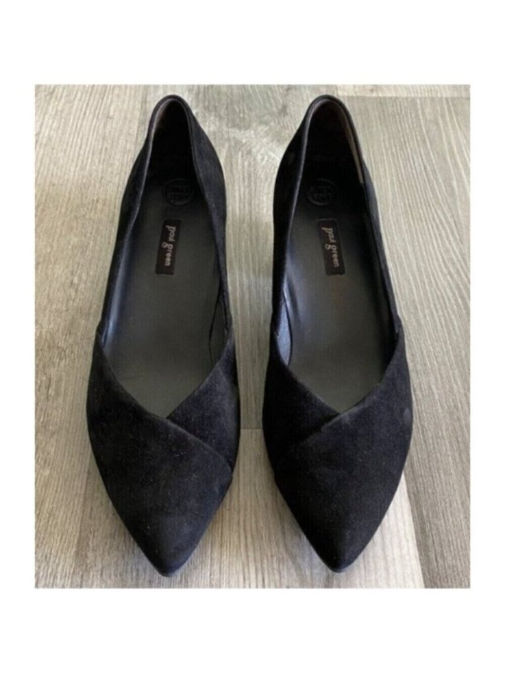 Paul Green Heels Womens 9.5 Black Rendi Suede Leather Block Almond Toe $285